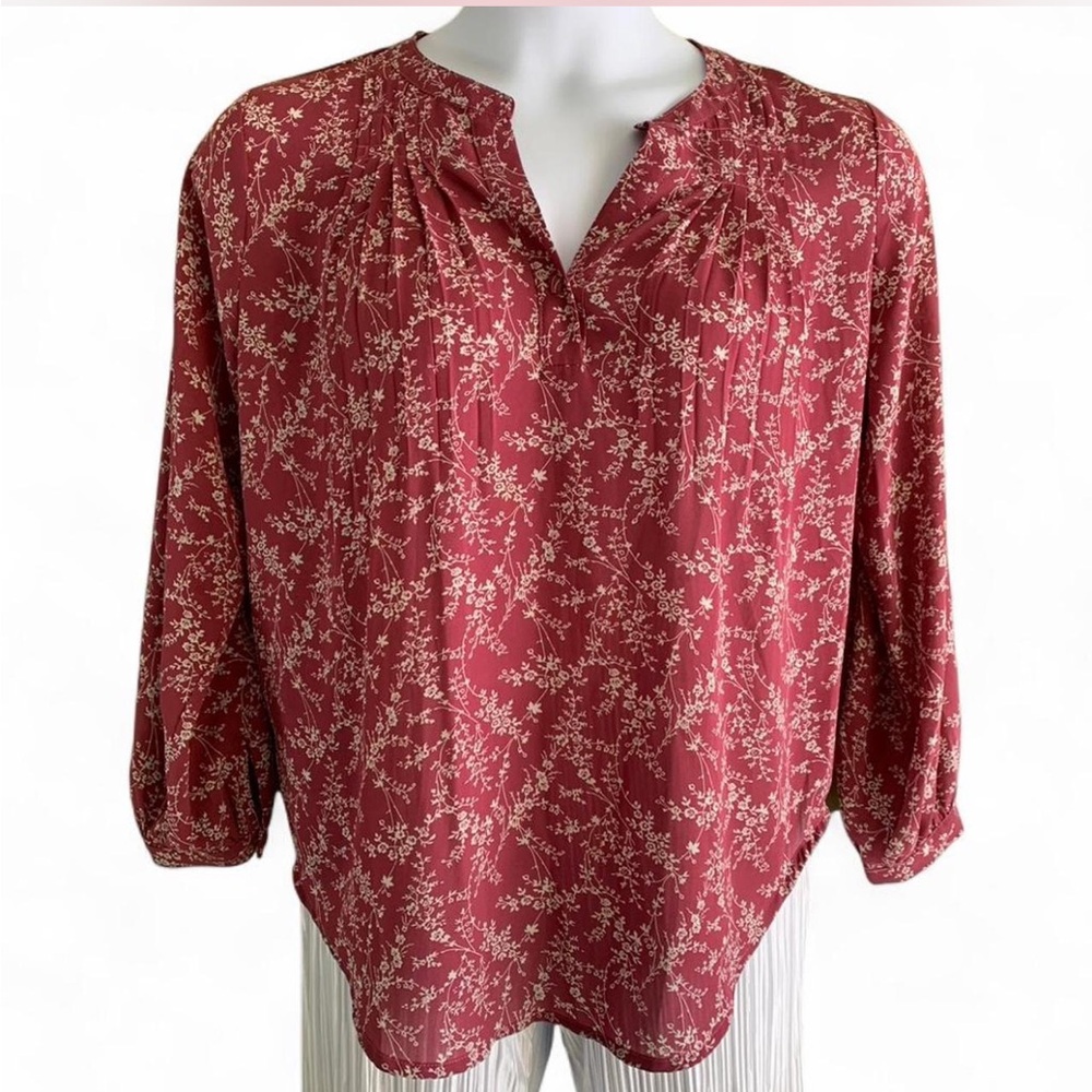 Cottagecore Coquette Women's Floral Split-Neck Blouse - Dusty Rose S